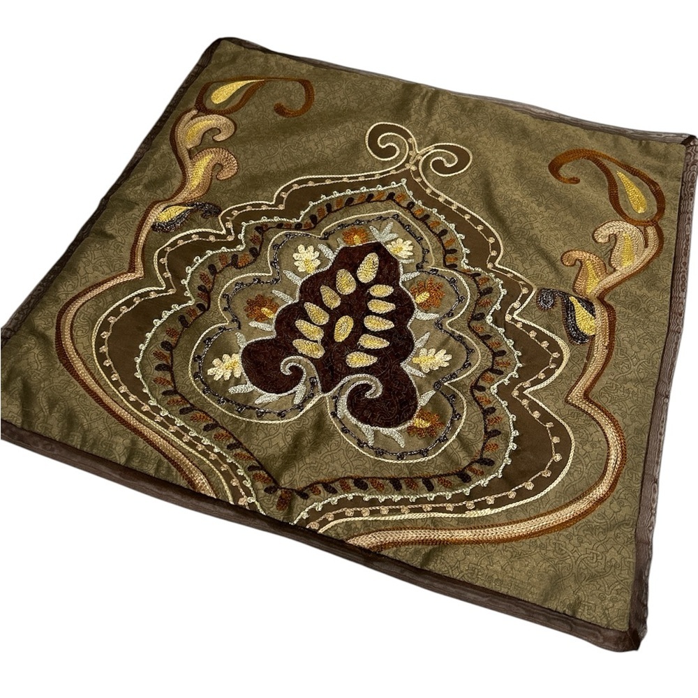 Pier 1 Brown Accent Pillow with Intricate Design